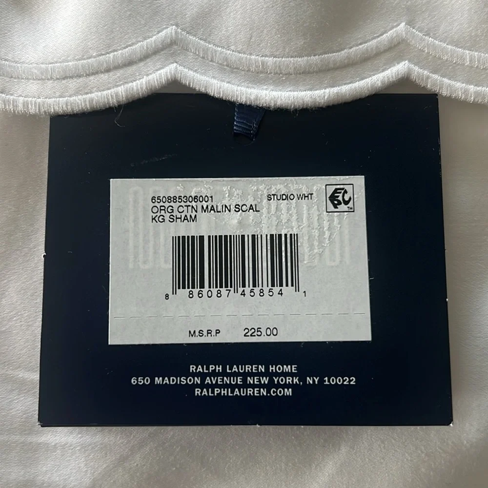 Ralph Lauren Malin Scallop Organic Cotton King Sham in Studio White, NWT $225